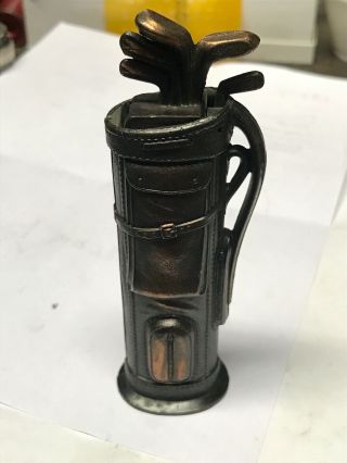 Vintage 1940s Negbaur Bronze Golf Bag Table Lighter Made In Usa