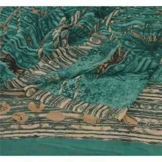 Sanskriti Vintage Green Saree Pure Georgette Silk Printed Sari 5yd Craft Fabric