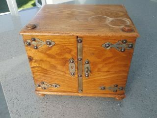 Antique/vintage Wooden Blonde Oak Wood Trinket Jewellery Cigar Cigarette Box