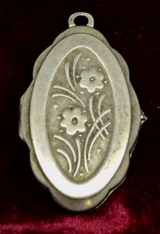 Antique Silver Locket Pendant Fob Charm Hinged Hallmarks Engraved Flowers