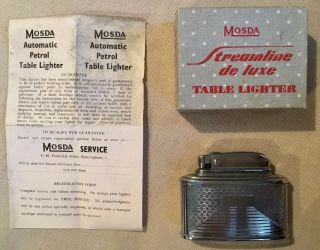 Vintage Mosda Streamline De Luxe Table Lighter - & Instructions.  1950s.