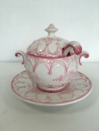 Vtg Kitsch Decorative Soup Terrine Bowl Pink Tea Party Mad Hatter Alice Style