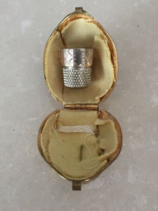 Vintage Gold Over Sterling Silver Thimble With Walnut Case