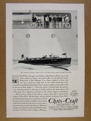 1930 Chris - Craft 26 Ft Runabout Boat Illustration Art Vintage Print Ad
