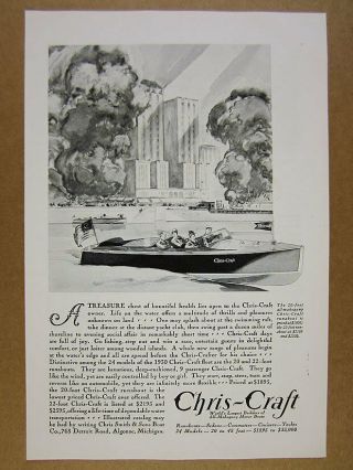 1930 Chris - Craft Runabout Mahogany Boat Illustration Art Vintage Print Ad
