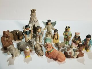 Vintage House Of Lloyd Christmas Native American Nativity Set Of 18 1992 1993