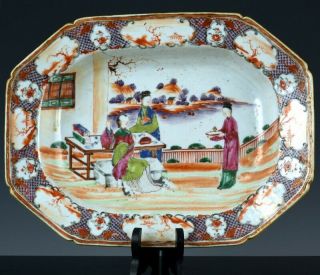 Large 18thc Chinese Qianlong Famille Rose Porcelain Figural Deep Platter Tray