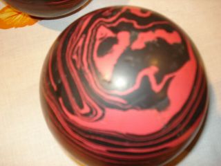 Vintage set of 3 rubber duckpin bowling balls red/black 5 