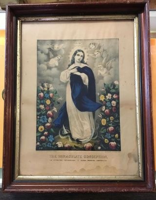 Vintage Currier And Ives Framed Print “the Immaculate Conception”