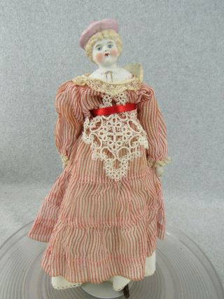 12 " Antique Bisque Shoulder Head German Parian Doll With Molded Hat Pink Beret
