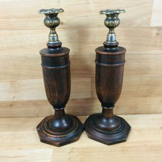 Vintage Wooden Candlestick Holders For Restoration