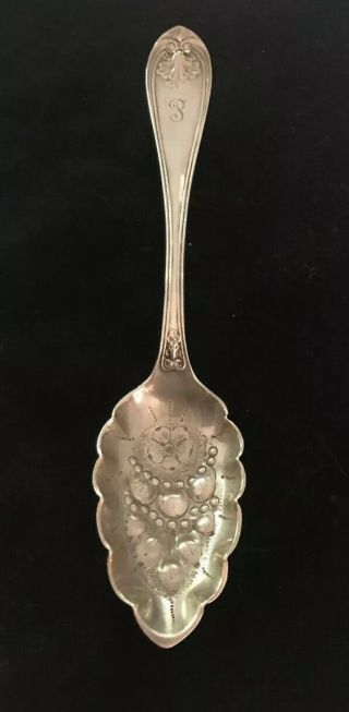 Albert Coles Leaf Coin Silver Berry Spoon Retailed By Levi & Gottlieb