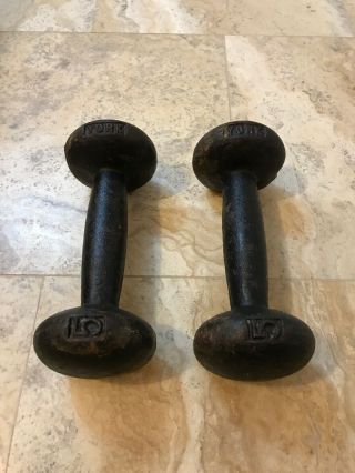 Vintage York 5lb Bun Dumbbells Oldschool Strongman Gym Training Light Weights