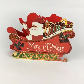 Vtg Christmas 3d Pop Up Die Cut Cardboard Santa Sleigh Mantle Decoration 70s 80s