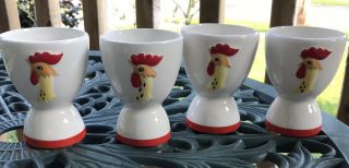 Holt Howard Egg Cups Coq Rouge Rooster Ceramic Vintage 1960s Set Of 4