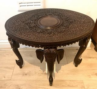 Antique Anglo - Indian Carved Hardwood Side Table C.  1900