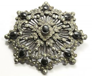 Vintage Art Deco Sterling Silver Ornate Marcasite Enamel Flower Pendant Pin 23g