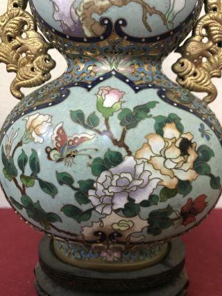 Antique Pair Chinese Cloisonné Enamel Gilt Open Work Double Gourd Vases EXCLNT 3