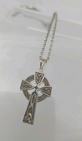 Vintage Sterling Silver Celtic Cross Crucifix Pendant Necklace 925