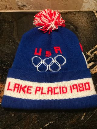 Vintage 1980 Lake Placid Winter Olympics Beanie Pom Hat -