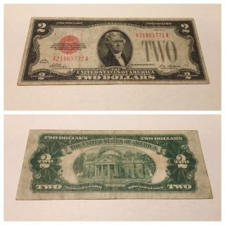 Vintage 1928 - Plain Two Dollar Bill United States Legal Tender Note Red Seal