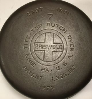 Vintage Griswold No 7 Cast Iron Tite - Top Dutch Oven Erie Pa Usa 1227