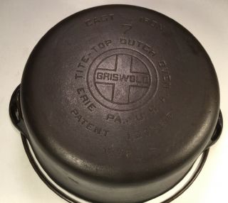 Vintage Griswold No 7 Cast Iron Tite - Top Dutch Oven Erie PA USA 1227 3