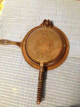 Antique Griswold No.  8 Cast Iron Waffle Iron Pat 1908 With Base