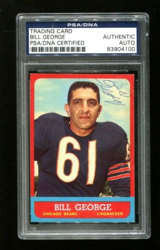1963 Topps Football Bill George Signed Auto Bears Psa/dna 70 Ex/mt,  83904100