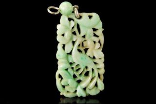 Antique Chinese Carved Apple Green Jadeite Pheonix Silver Pendant D119 - 01