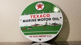 Vintage Texaco Gasoline Porcelain Marine Gas Service Station Pump Plate Sign