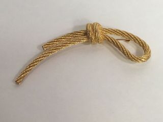 Vintage Christian Dior Knotted Rope Gold Plated Brooch 3.  5 " Signed
