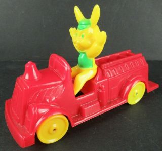 Vintage Rosen Rosbro Plastic Easter Bunny Rabbit In Fire Truck