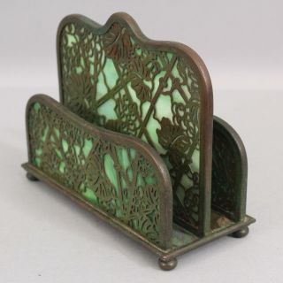Antique TIFFANY STUDIOS Grapevine Bronze Green Slag Glass Desktop LETTER HOLDER 3