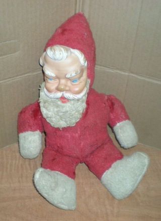 Vintage Plush Santa Claus 15 " Stuffed Rushton Type Christmas Doll Rubber Face