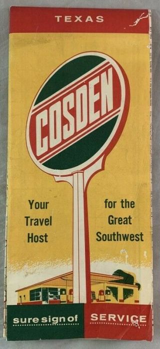 1960 H.  M.  Gousha Cosden Oil Gas Road Map Of Texas