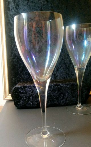 Vintage Pair Clear Iridescent Glass Wine Goblet Water Cup