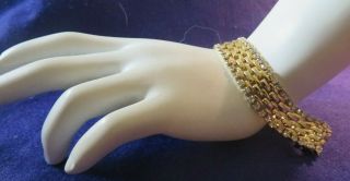 Vintage Shiny Gold Tone Metal Link Bracelet W/ Faux Diamonds 7 