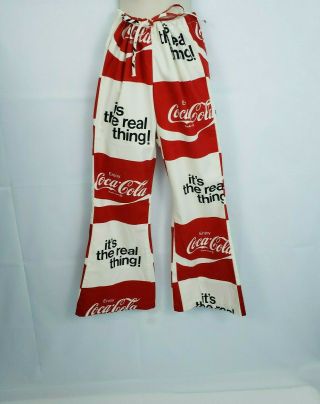 Vintage 1970s Coca Cola The Real Thing Drawstring Bell Bottom Novelty Pants J89