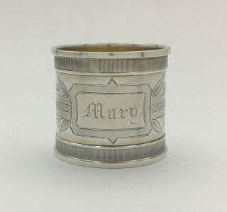 Aesthetic Bright Cut Engraved Large Sterling Silver Napkin Ring " Mary "
