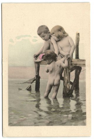Bathing Swimming Boys And Girls Cute Vintage Photo Postcard Ca 1906