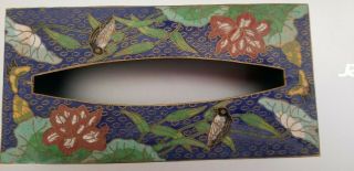 Vintage Cloisonne Tissue Box With Birds And Flowers