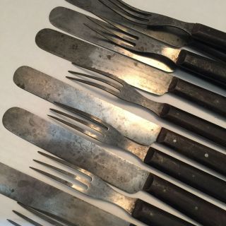 Antique 16 Piece Set Civil War Era Wood Handle Cutlery Knives & 3 Tine Forks Nr
