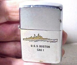 Vtg 1950s Zippo Pat.  Pend Lighter “u.  S.  S Boston Cag - 1” Navy Ship