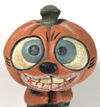 Vintage Papier - mâché ? Halloween Pumpkin Bobble Head Trick Or Treat Candy Fiend 2