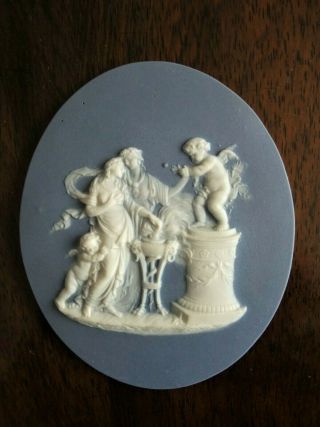 Antique 19thc Wedgwood Blue Jasperware Medallion Plaque - Classical Figures