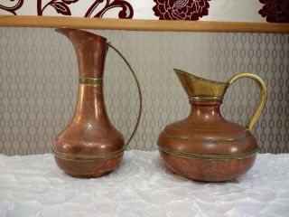 Vintage Copper Jugs Pitchers Carafe Vase Home Decor