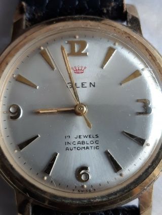 Vintage Glen 17 Jewel Incabloc Automatic Watch - Runs