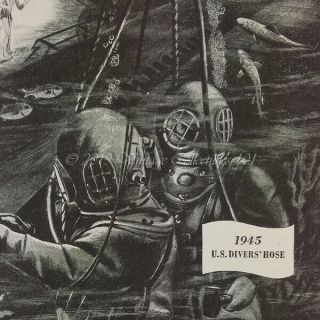 1945 Wwii Us Army Deep Sea Diver Helmet Ww2 War Art Us Rubber Vintage Print Ad