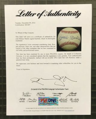 Mickey Mantle Single Signed Baseball Autographed AUTO PSA/DNA LOA NY Yankees HOF 3